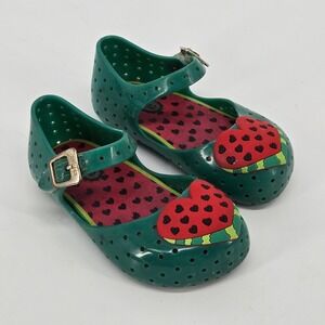 Mini Melissa Watermelon Heart Jelly Mary Jane Toddler Sandals Green Pink Size 6
